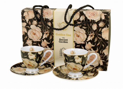 2 Filiżanki espresso ENGLISH ROSES BLACK - Golden Line 5902693947974