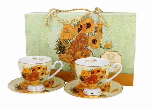 2 Filiżanki ze spodkami SUNFLOWERS inspired by Van Gogh - Golden Line 5902693947844