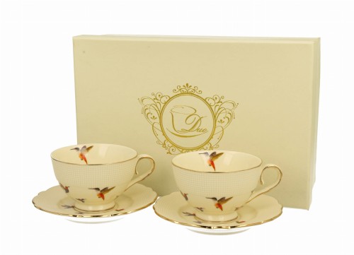 2 Filiżanki do espresso ze spodkami Ecru KOLIBRY 5902693953371