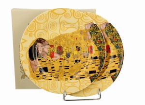 Duo Komplet 2 talerze deserowe THE KISS ECRU inspired by Klimt