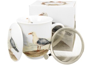 Kubek z zaparzaczem i przykrywką  Ptasi Świat - MEWA SREBRZYSTA