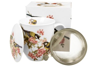 Kubek z zaparzaczem i przykrywką  400 ml Ptasi Świat - SIKORKI