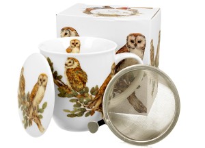 Kubek z zaparzaczem i przykrywką  Ptasi Świat - SOWY ZWYCZAJNE