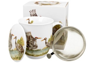 Kubek z zaparzaczem i przykrywką Ptasi Świat - ŻURAWIE ZWYCZAJNE