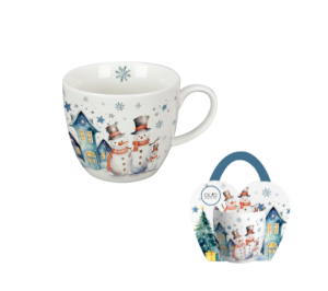 Duo Kubek 460 ml „w koszyczku” SNOWMAN – Kolekcja Świąteczna