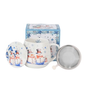 Duo Kubek baryłka 430 ml z zaparzaczem i pokrywką SNOWMAN – Kolekcja Świąteczna