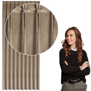 Zasłona zaciemniająca welwetowa na taśmie flex 125x270 MELANIE ciemny beż