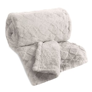 Koc z mikrofibry flano puszysty gruby ciepły efekt 3D 70x160 NANCY Srebrny