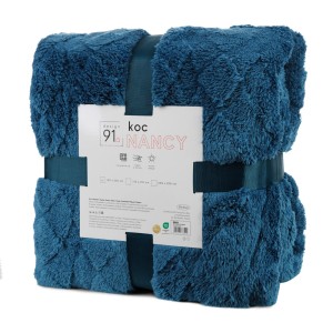 Koc z mikrofibry flano puszysty gruby ciepły efekt 3D 170x210 NANCY Granatowy