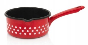 Rondel emaliowany z dzióbkiem 12 cm 0,67 l czerwony Dots on red METALAC