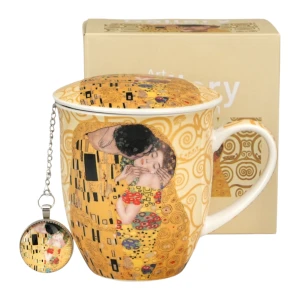 DUO Kubek z zaparzaczem z zawieszką THE KISS ECRU inspired by Klimt