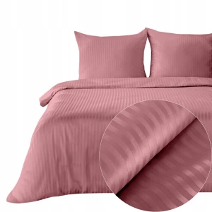 Pościel satynowa w prążki komplet 220X200 VERA różowy Eurofirany