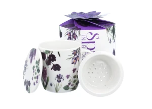 Kubek z zaparzaczem New Bone China Fioletowe Kwiaty 400 ml, pudełko