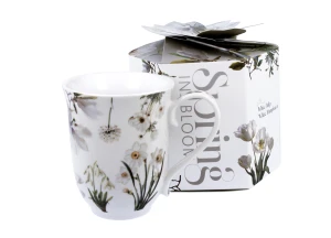 Kubek Vintage Białe Kwiaty 400 ml New Bone China w pudełku ozdobnym