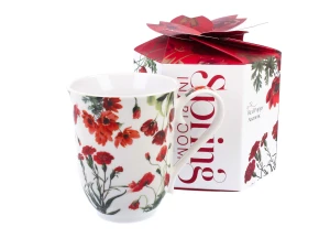 Kubek Vintage Czerwone Kwiaty 400 ml New Bone China w pudełku ozdobnym