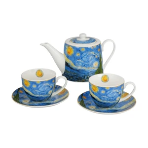 Zestaw dzbanek z zaparzaczem i 2 filiżanki ze spodkami STARRY NIGHT