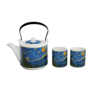 Dzbanek z zaparzaczem  i 2 czarkami STARRY NIGHT inspired by Van Gogh