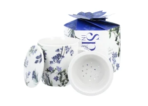 Kubek z zaparzaczem New Bone China Niebieskie Kwiaty 400 ml, pudełko