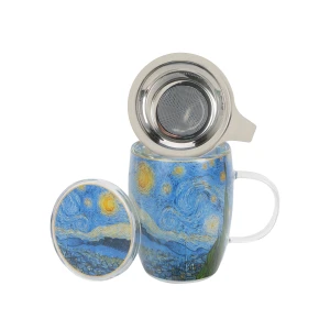 Szklany kubek termiczny z zaparzaczem 350 ml – Gwiaździsta Noc