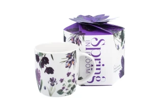 Kubek  Fioletowe Kwiaty 400 ml New Bone China w pudełku ozdobnym