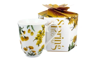 Kubek Vintage Żółte Kwiaty 400 ml New Bone China w pudełku ozdobnym