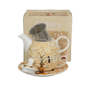 Zestaw filiżanka + dzbanek z zaparzaczem Tree of Life ecru 350 ml
