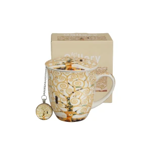 Kubek z zaparzaczem z zawieszką TREE OF LIFE ECRU inspired by Klimt
