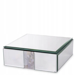 SZKLANA SZKATUŁKA PERŁOWA NA BIŻUTERIĘ KASETKA GLAMOUR SREBRNA 16x16x6