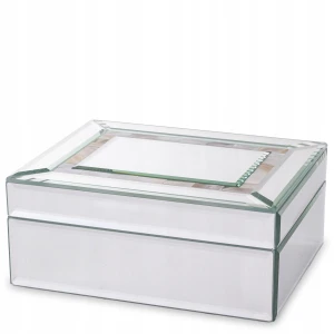 SZKLANA SZKATUŁKA PERŁOWA NA BIŻUTERIĘ KASETKA GLAMOUR SREBRNA 19x15x8