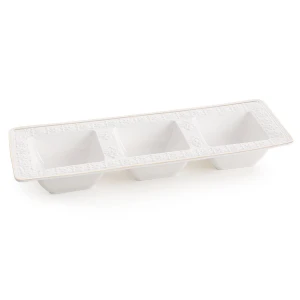 Salaterka trójdzielna Olivia 36x13x5 cm biała ze złotym zdobieniem