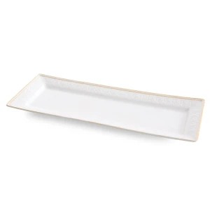Patera dekoracyjna Olivia 39×15×3 cm biała ze złotym zdobieniem