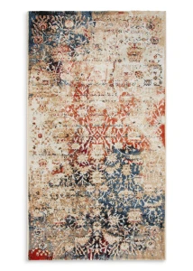 Dywan 80x150 cm kremowy czerwony przecierany ornamentowy NATURA Eurofirany