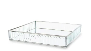 Srebrna Taca Dekoracyjna Metalowo-Szklana 25 × 25 x 4,5 cm