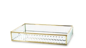 Złota Taca Dekoracyjna z Metalu i Szkła 25 × 15 cm