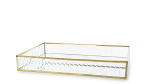 Taca dekoracyjna złota metalowo-szklana 30 × 20 cm