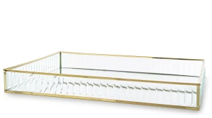Taca dekoracyjna złota metalowa ze szklanym dnem 35 × 25 cm