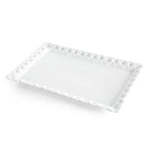 Patera dekoracyjna Elisa 30 × 19 × 3 cm biała ceramiczna