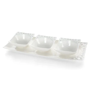 Patera dekoracyjna ceramiczna Elisa biała 40 × 16 × 5 cm