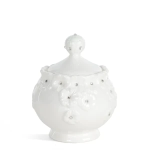 Ceramiczny pojemnik dekoracyjny biały 10 x 12 cm