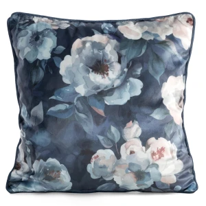 Poszewka dekoracyjna KIRA 45 × 45 cm granatowa welwetowa w kwiaty