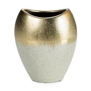 Wazon dekoracyjny kremowy ze złotymi akcentami 18 × 10 × 21 cm