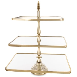 Patera Dekoracyjna 3-Poziomowa Złota z Aluminium i Szkła 55×47×31 cm