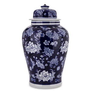Amfora ceramiczna dekoracyjna z pokrywką 47 cm, niebiesko-biała