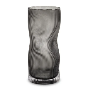 Wazon szklany Burano szary ryflowany 30 cm dekoracyjny