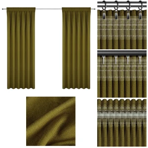 Zasłona gotowa Olena 140 × 270 cm ciemnooliwkowa na taśmie marszczącej