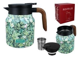 Termos z zaparzaczem do herbaty i ziół 1000 ml Motyw roślinny