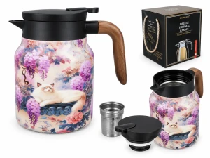 CARMANI Termos z zaparzaczem do herbaty i ziół 1000 ml Kot w Ogrodzie