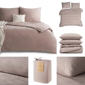 Pościel Muślinowa Eurofirany 160 × 200 cm, 100% bawełna, pudrowa