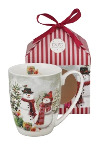 Kubek porcelanowy Classic Snowman Smile 360 ml w pudełku z kokardą