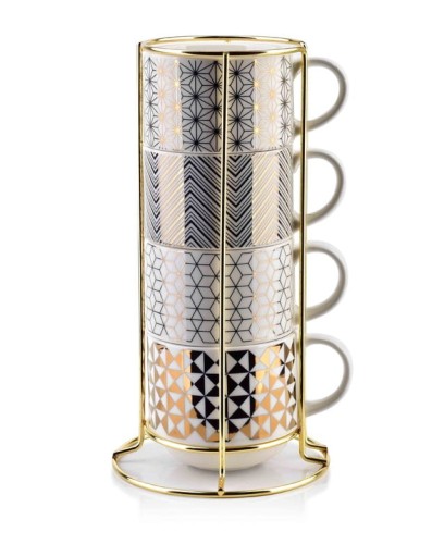 Komplet 4 filiżanek 250 ml ze spodkami CHIC GOLD 5902643350229